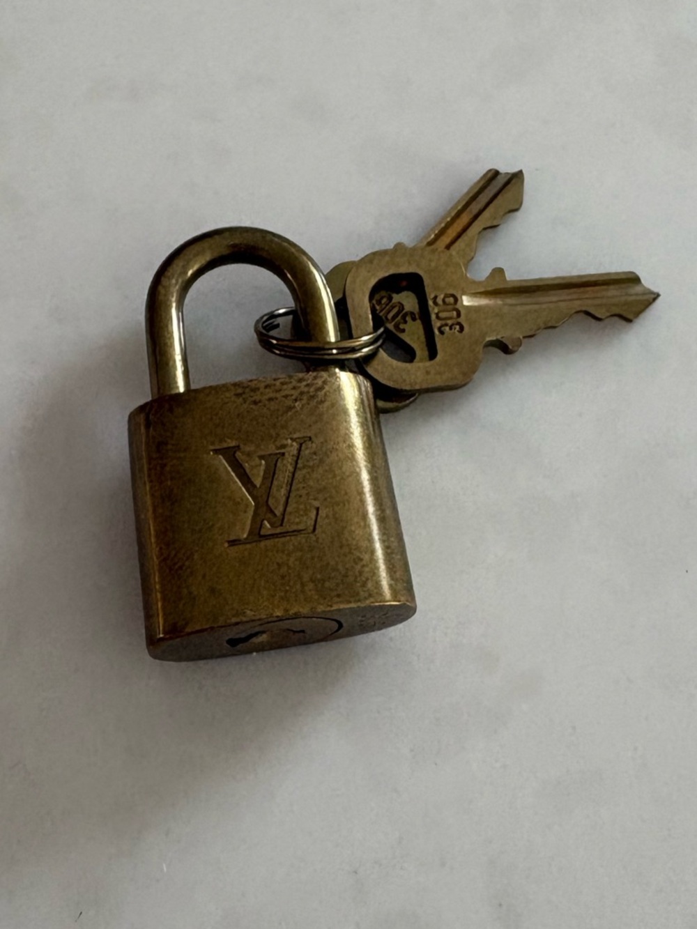 Louis Vuitton Gold Brass Padlock with Key Set
